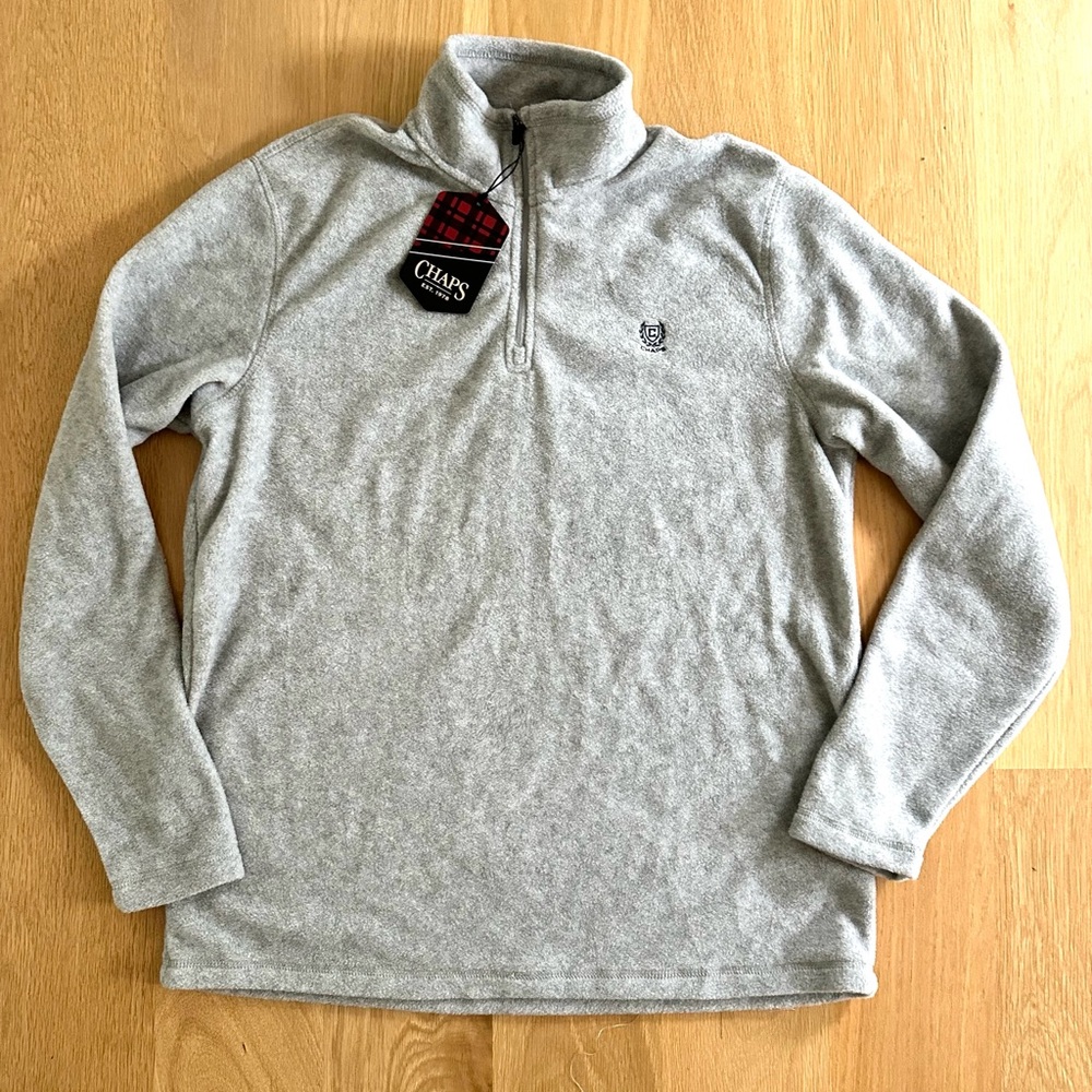 Chaps Light Gray Fleece Quarter-Zip NWT